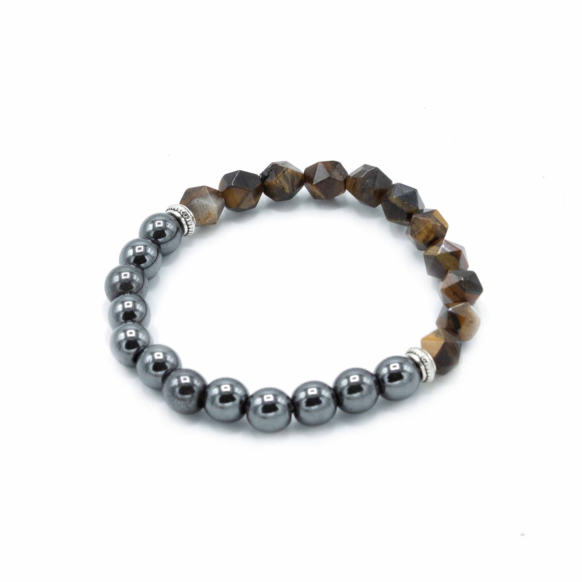 Faceted Gemstone Bracelet - Tiger Eye and Magnetite with silver plated findings