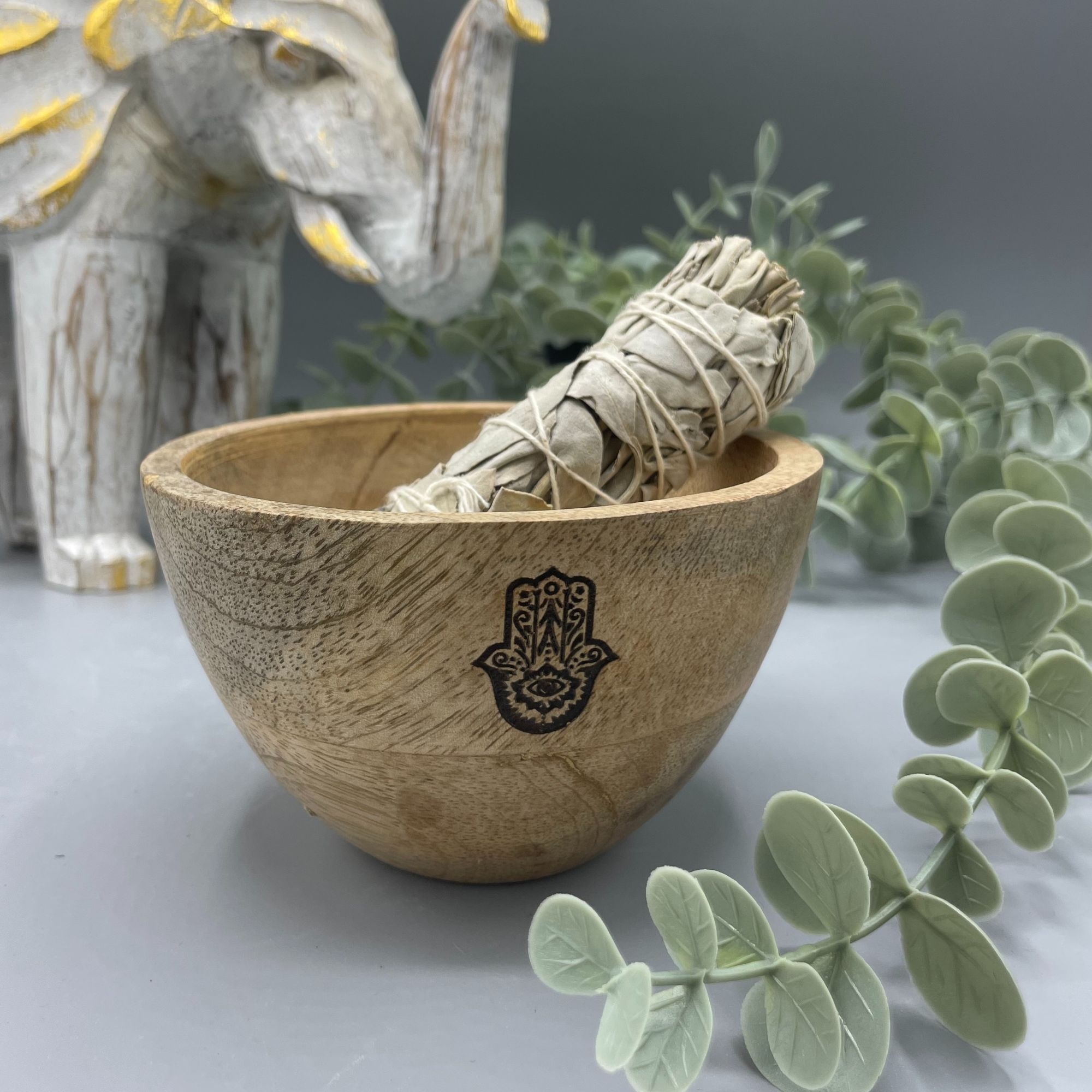 Wooden Smudge and Ritual Bowl - Hamsa - 11x7cm