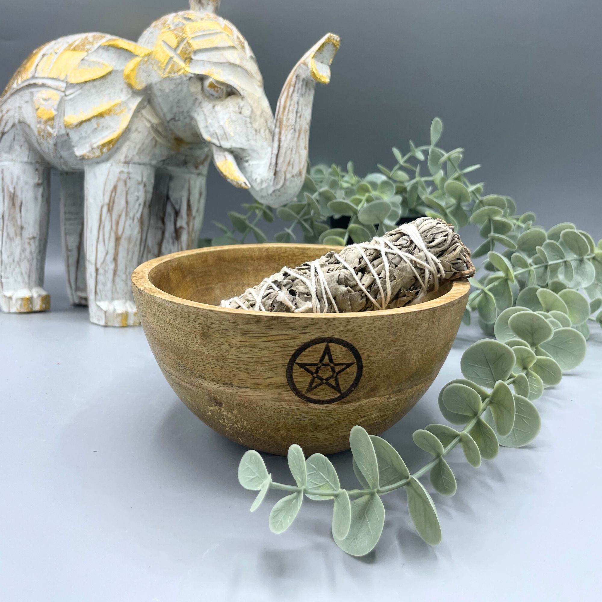 Wooden Smudge and Ritual Bowl - Pentagram - 13x7cm