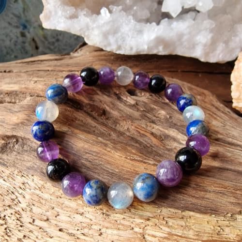 Lapis Lazuli, Amethyst, Labradorite Crystal Bracelet | 8mm Crystal Beads | Anti-Anxiety Healing Bracelet | True Expression | Public Speaking